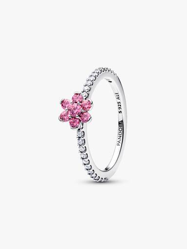 Anel de flor rosa cintilante.