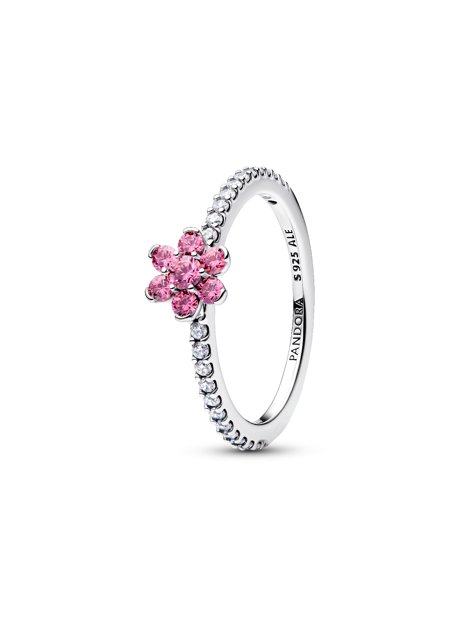 Anel de flor rosa cintilante.