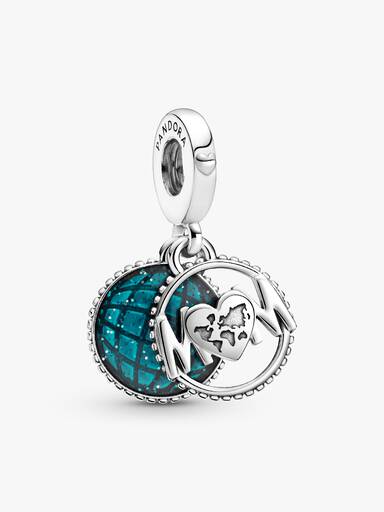 Mum sterling silver dangle with glittery blue enamel