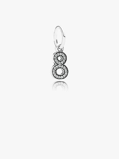 Number eight silver dangle with cubic zirconia