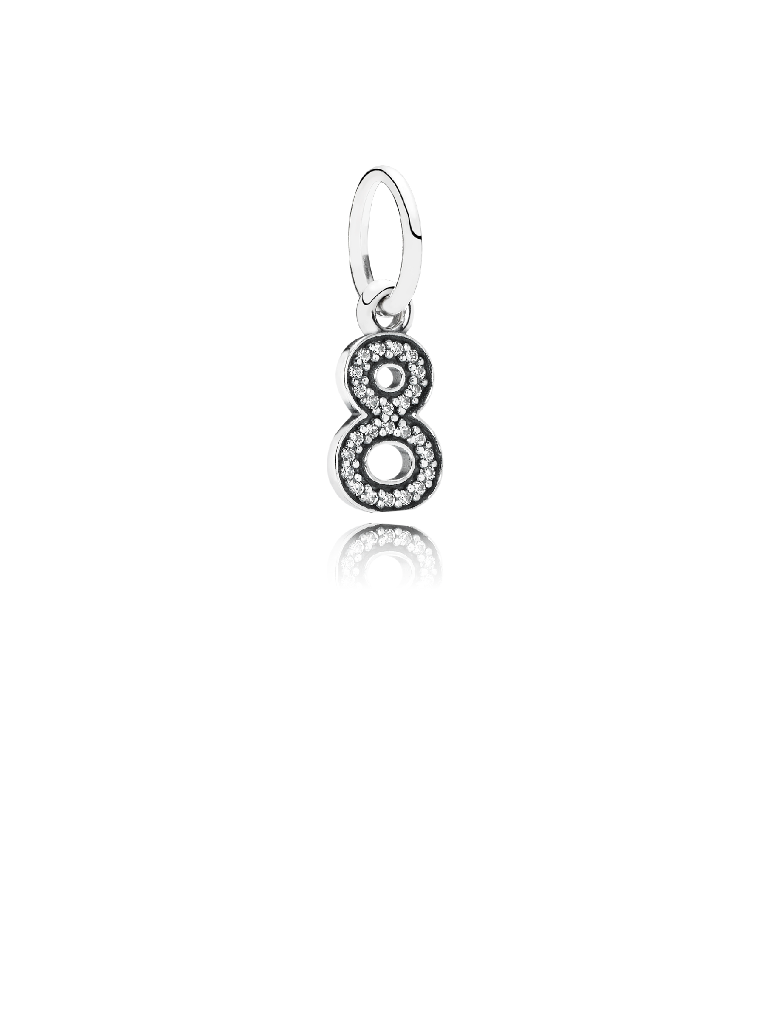 Number eight silver dangle with cubic zirconia