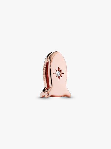 PANDORA Reflexions space ship clip charm in PANDORA Rose with clear cubic zirconia