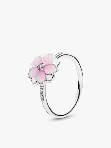 Anel Magnolia Bloom, Pale Cerise Esmalte e Rosa Zircônia Cúbica