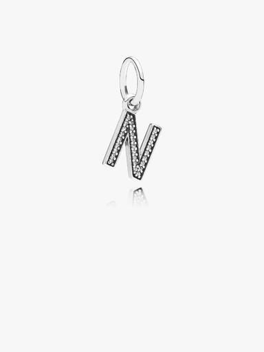 Letter N silver dangle with cubic zirconia