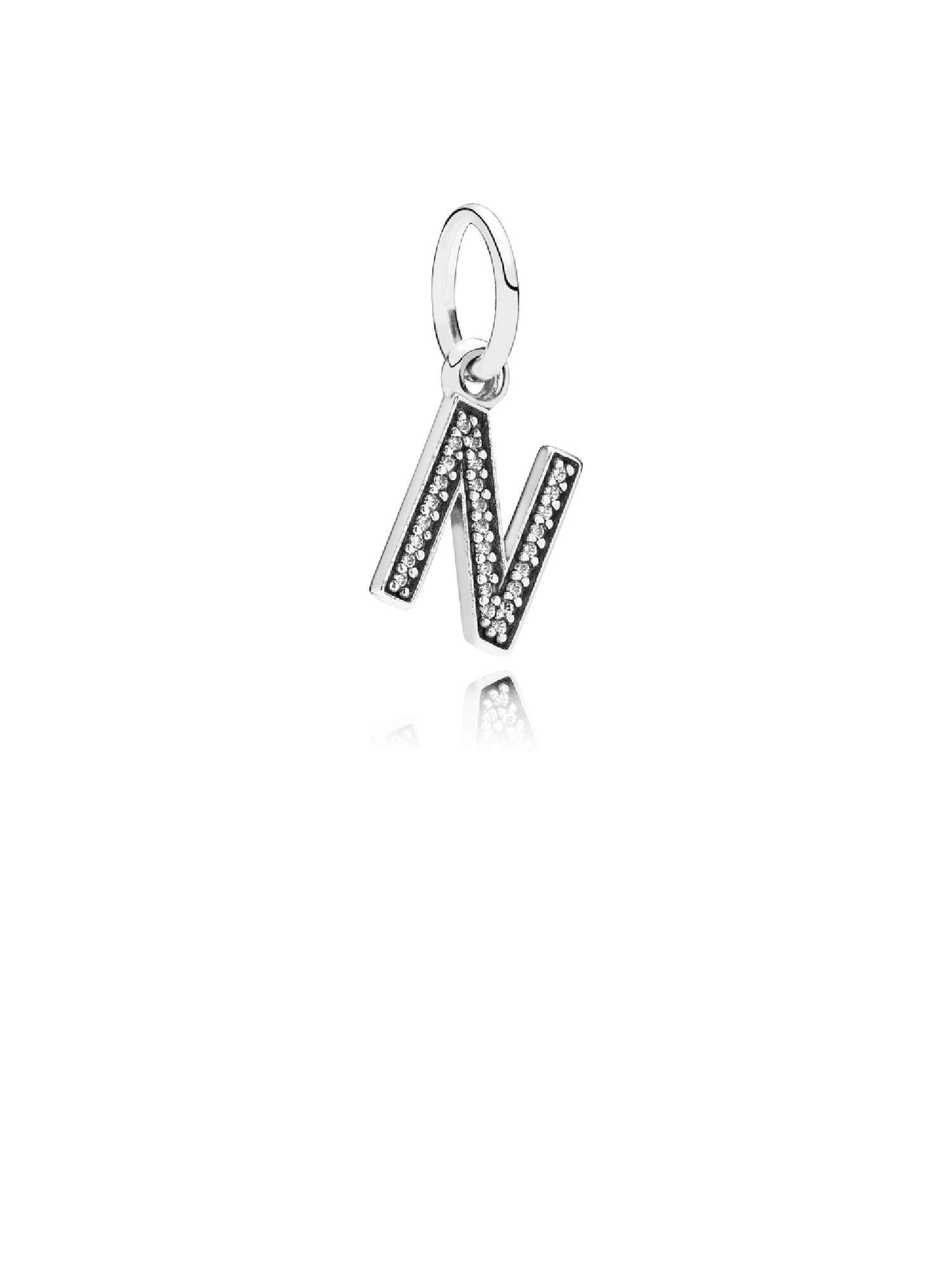Letter N silver dangle with cubic zirconia
