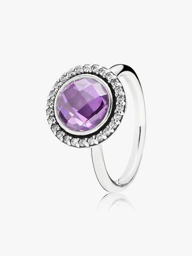 Silver ring with clear and purple cubic zirconia