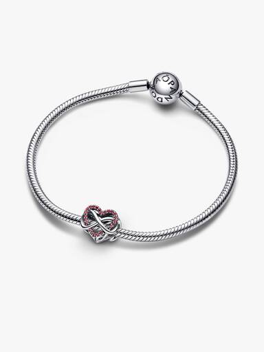 Infinity heart sterling silver charm with red cubic zirconia