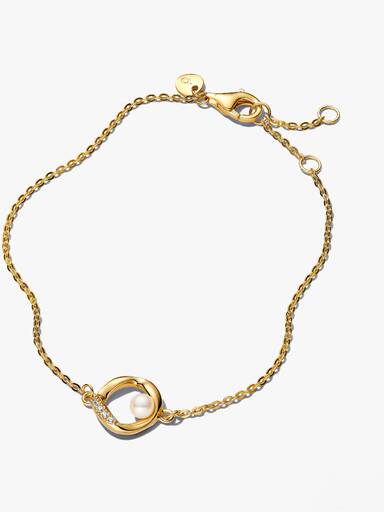 Pulseira Maleável com Círculo em Pavé e Pérola Cultivada em Água Doce