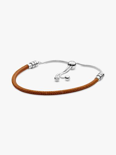 Pulseira em Couro Laranja Pandora Moments com Fecho Deslizante