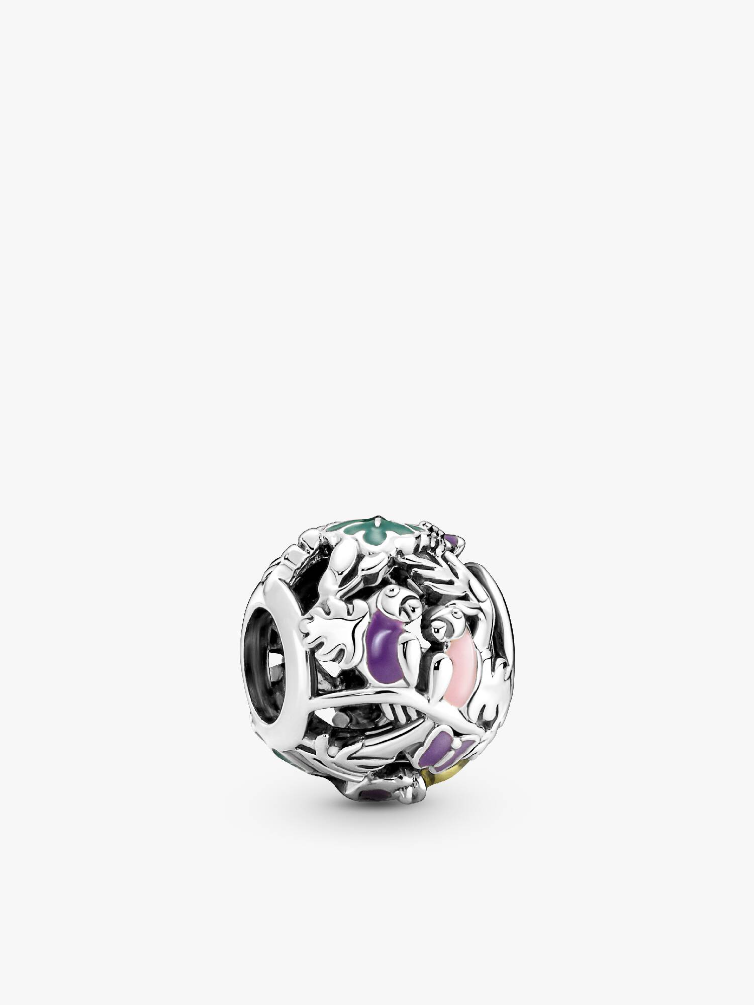 Jungle sterling silver charm with pink, yellow, purple and green enamel