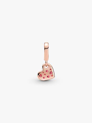 Heart 14k rose gold-plated dangle with red cubic zirconia