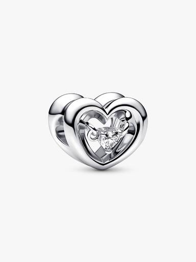Open heart sterling silver charm with clear cubic zirconia