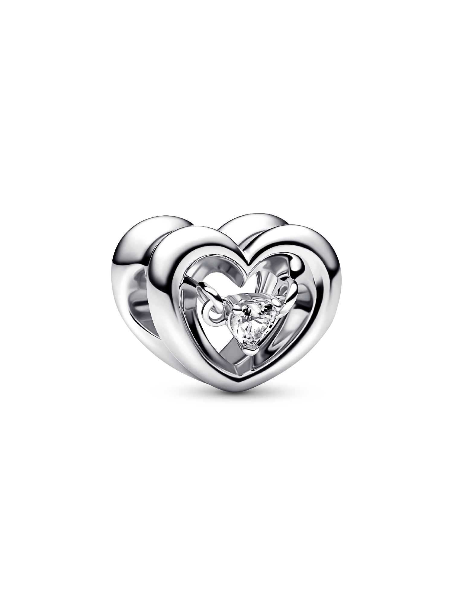 Open heart sterling silver charm with clear cubic zirconia
