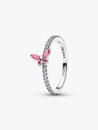 Anel Borboleta Brilhante Rosa