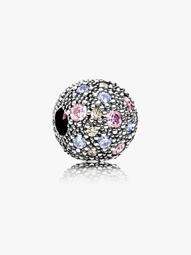Abstract silver clip with multi colored cubic zirconia