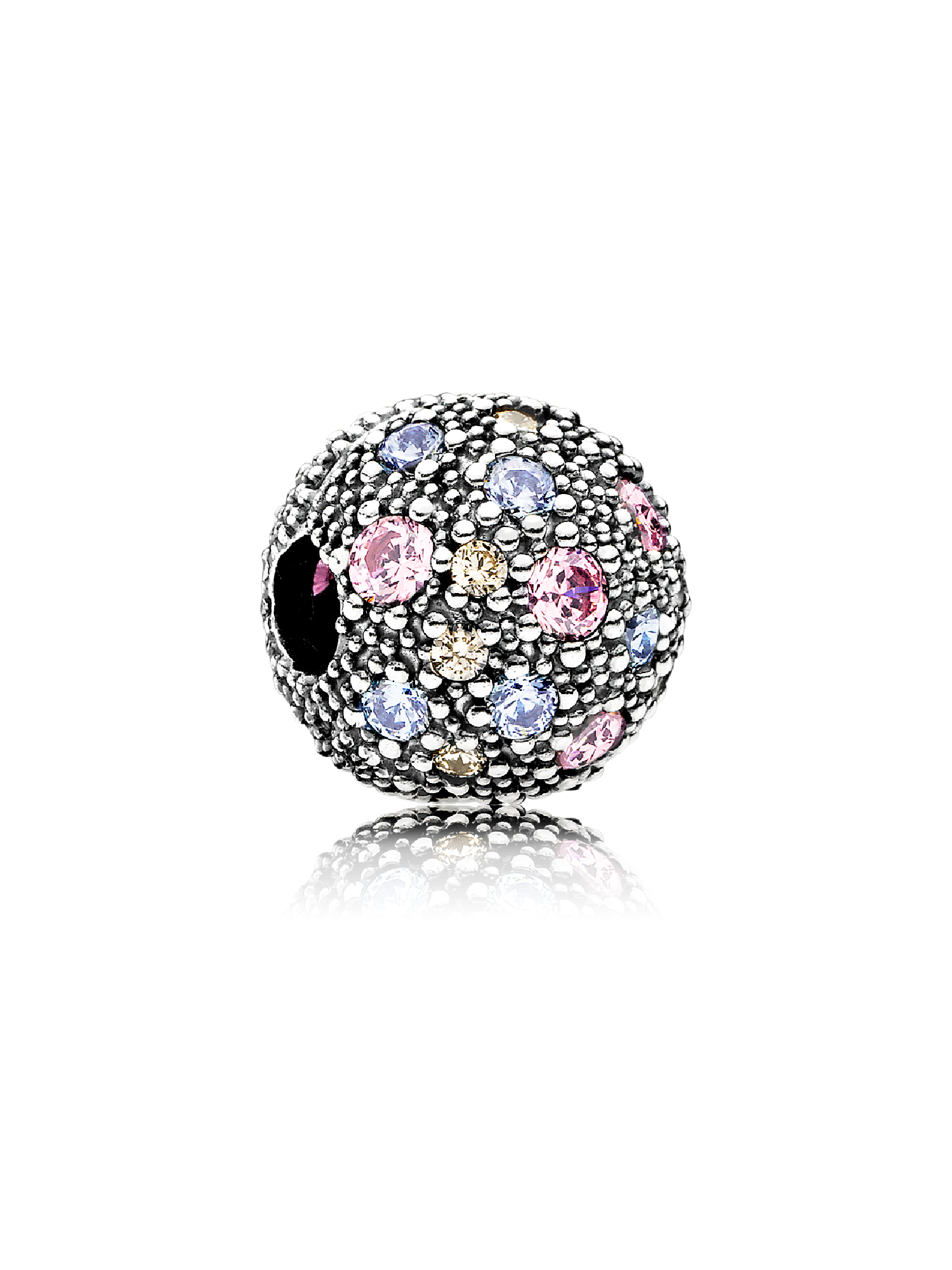 Abstract silver clip with multi colored cubic zirconia