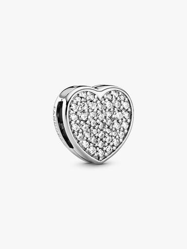 Heart sterling silver clip charm with clear cubic zirconia