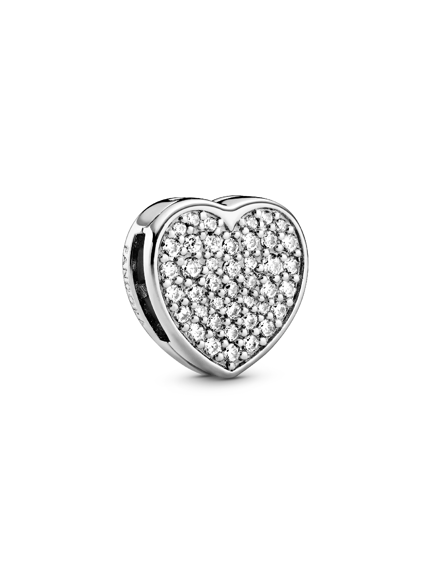 Heart sterling silver clip charm with clear cubic zirconia