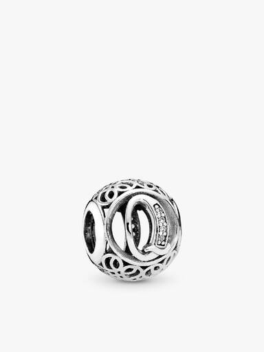 Letter Q silver charm with clear cubic zirconia
