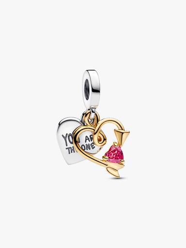 Charm pendente duplo gravável com coração e flecha