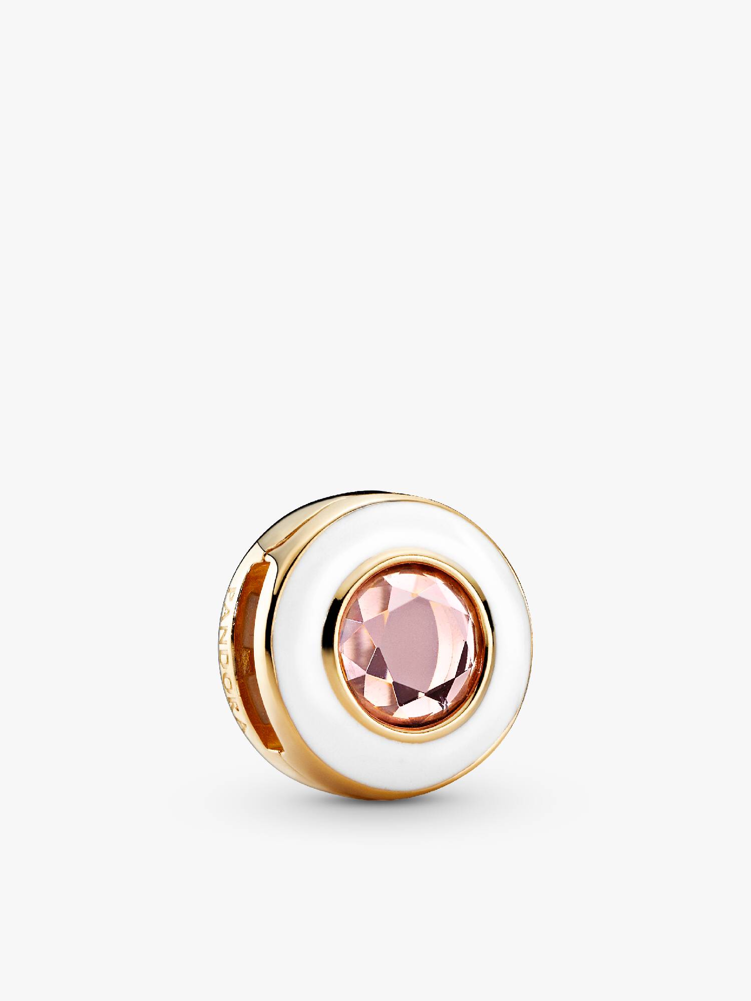 Pandora Reflexions round clip charm in Pandora Shine with orchid pink crystal and white enamel