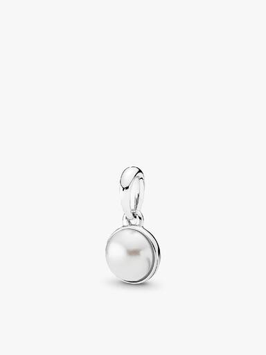 Silver pendant with white crystal pearl, 8 mm