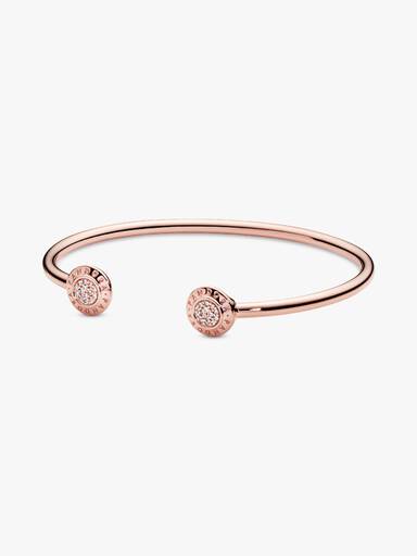 PANDORA Rose logo open bangle with clear cubic zirconia
