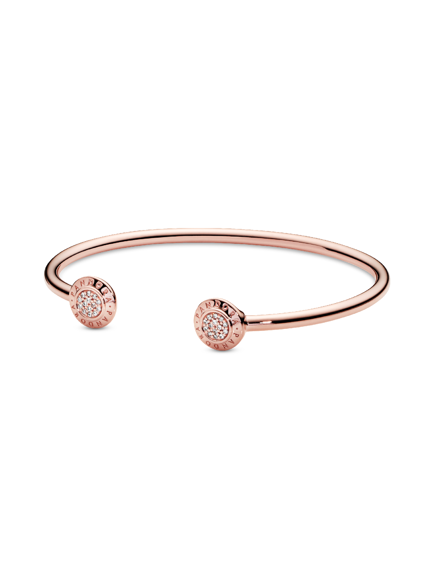 PANDORA Rose logo open bangle with clear cubic zirconia
