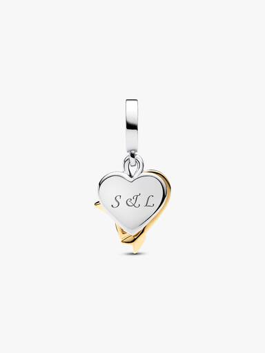 Charm pendente duplo gravável com coração e flecha