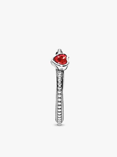 Heart silver ring with golden red synthetic ruby
