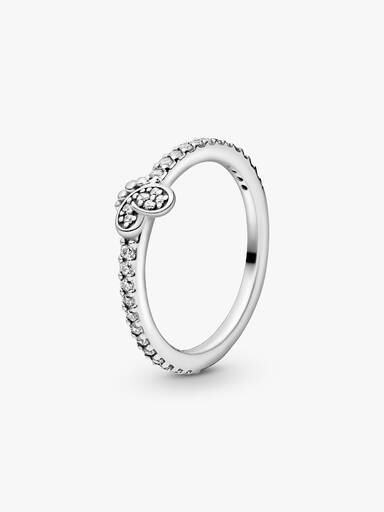 Butterfly silver ring with clear cubic zirconia