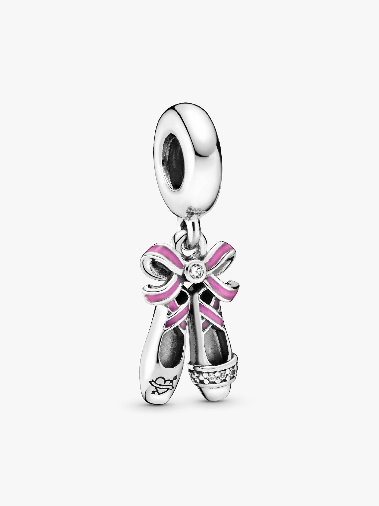 Ballerina shoes sterling silver dangle with clear cubic zirconia and pink enamel