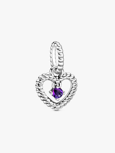 Heart sterling silver dangle with purple crystal