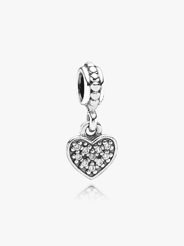 Heart pave silver dangle with cubic zirconia
