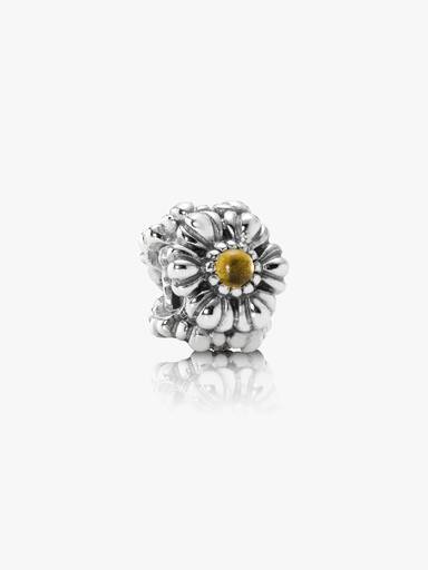 Birthstone flower November silver charm, yellow citrine