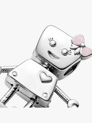 Robot girl silver charm with pink enamel