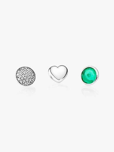 May petite elements pack in silver with heart, pave droplet with clear CZ and royal green crystal droplet