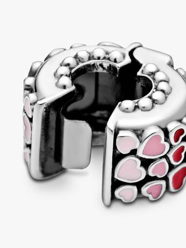 Hearts silver clip with red and pink enamel