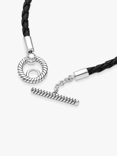 Sterling silver toggle bracelet with black leather