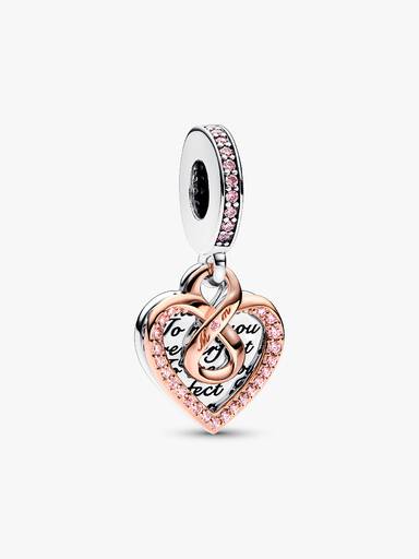 Charm pendente duplo de dois tons coração infinito.