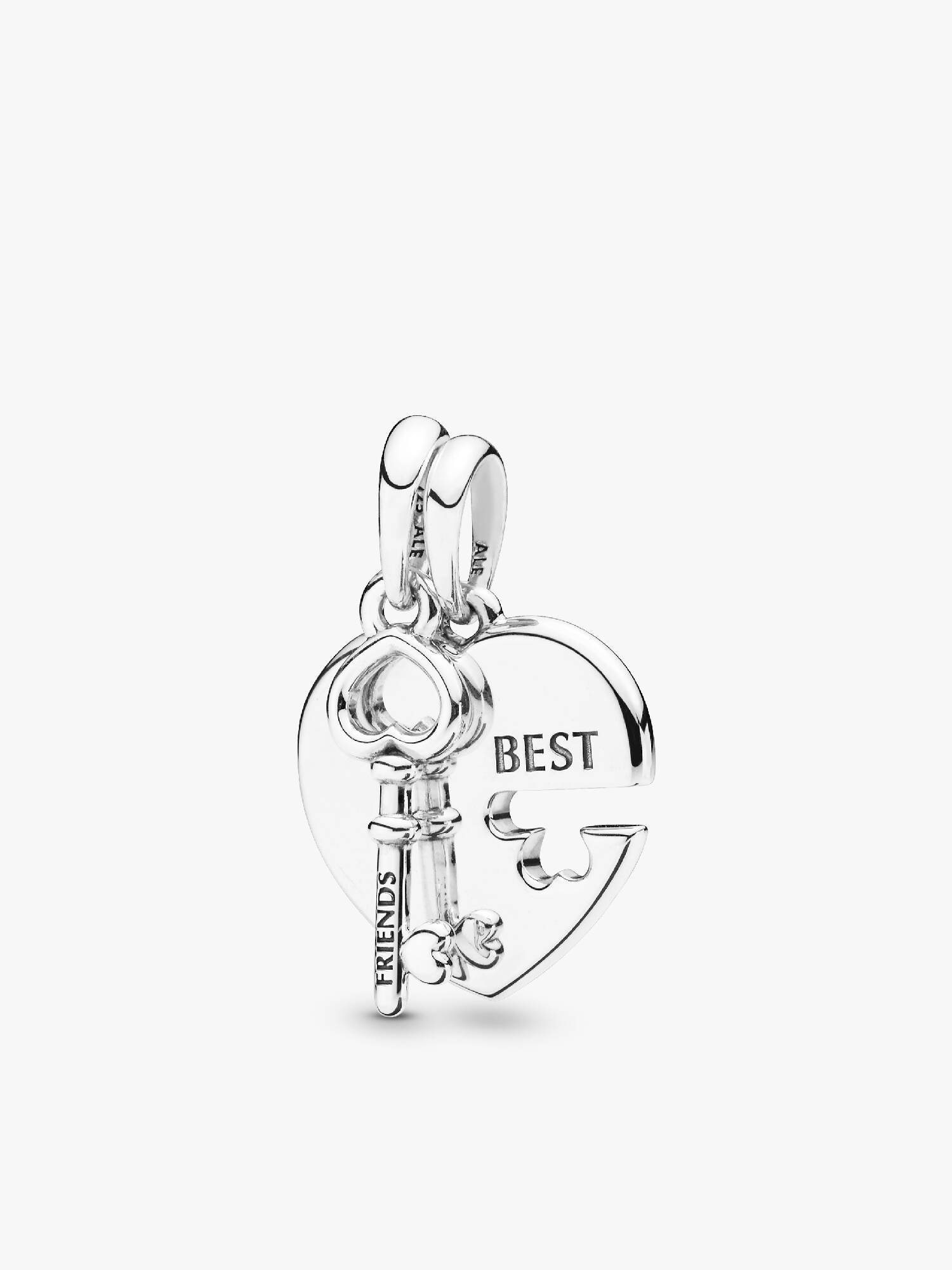 Heart and key split silver pendant