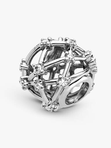 Openwork sterling silver charm with clear cubic zirconia