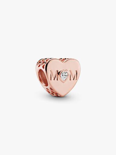 Mum heart 14k rose gold-plated charm with clear cubic zirconia