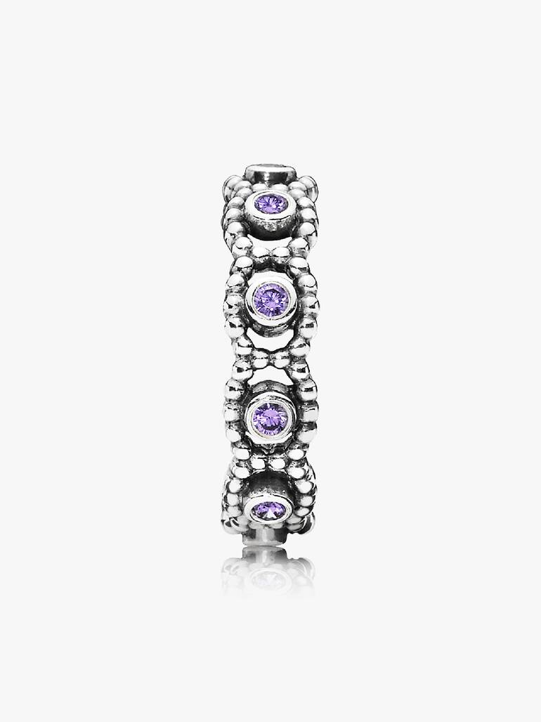Silver ring with purple cubic zirconia