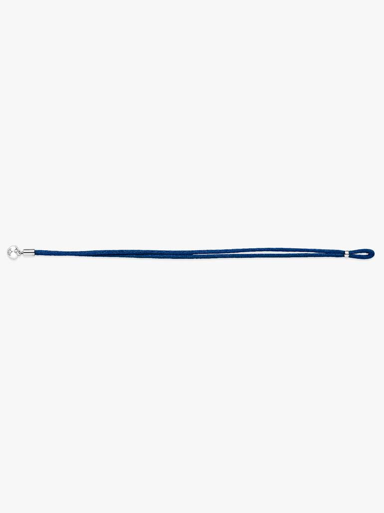 Silver double fabric cord bracelet, dark blue