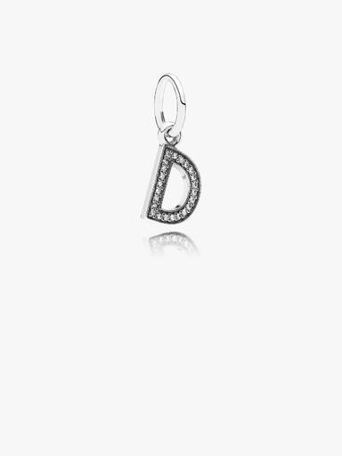 Letter D silver dangle with cubic zirconia