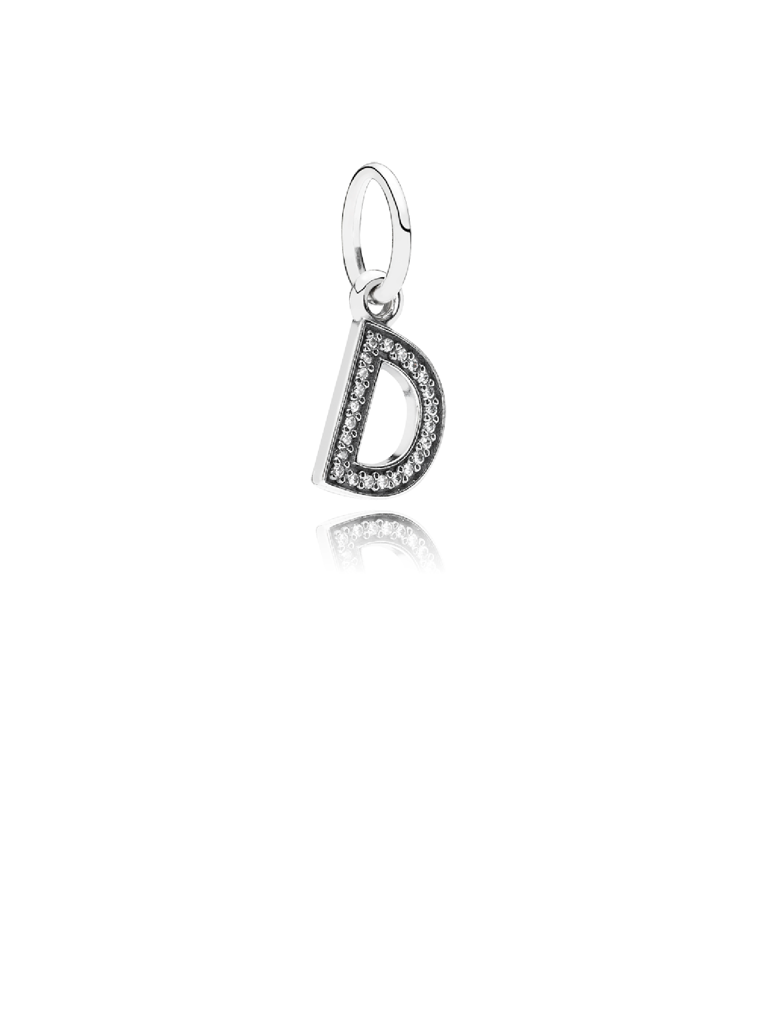 Letter D silver dangle with cubic zirconia