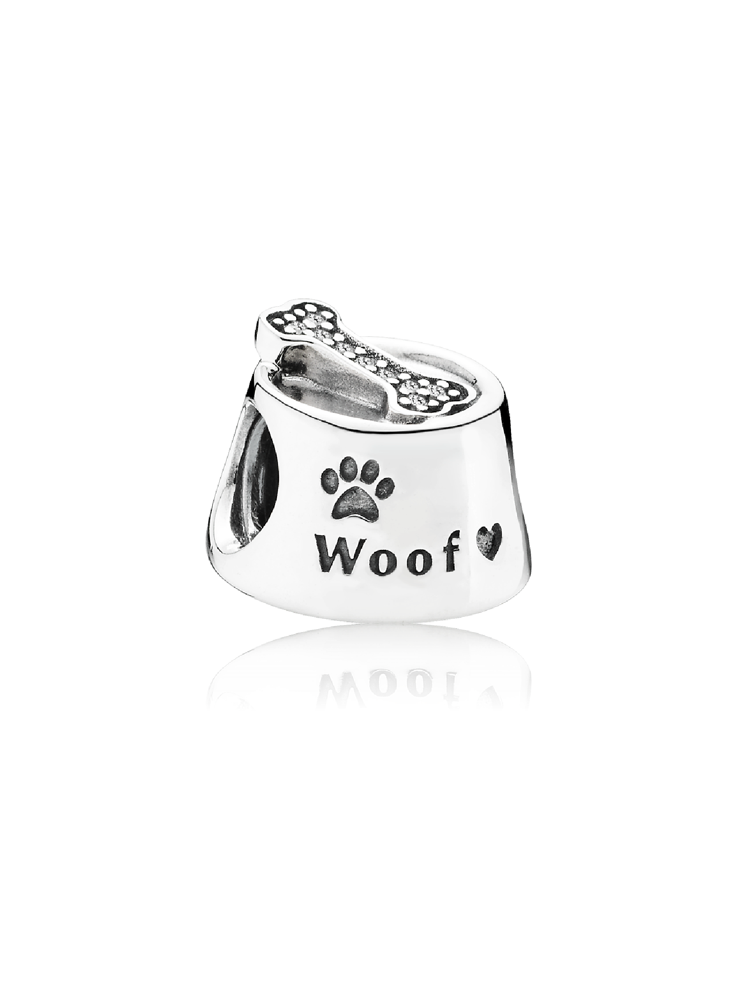 Dog bowl silver charm with cubic zirconia
