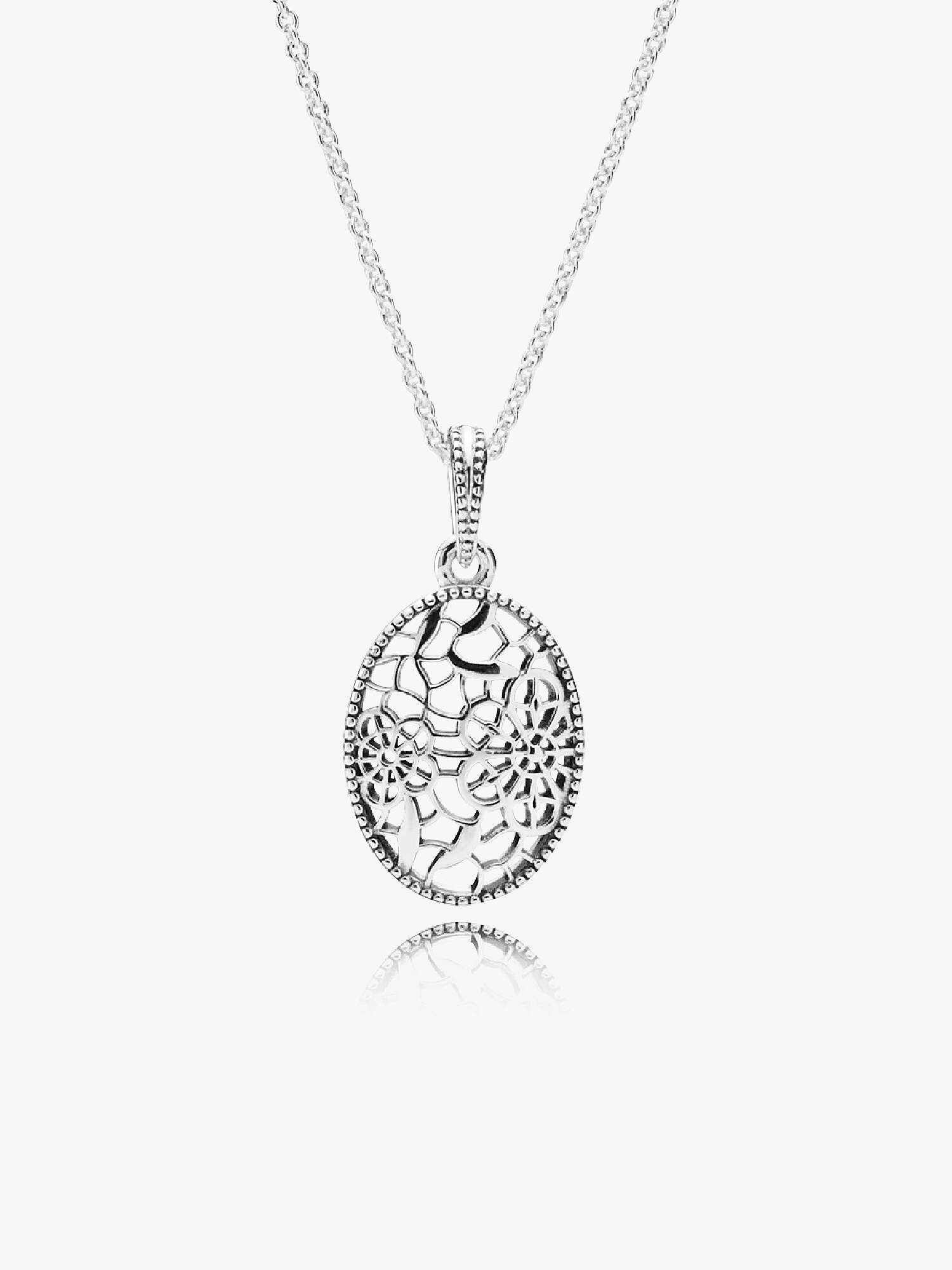 Floral daisy lace silver pendant with necklace