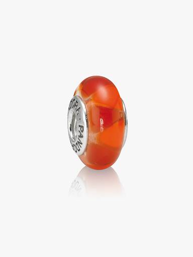 Abstract silver charm with red murano glass
